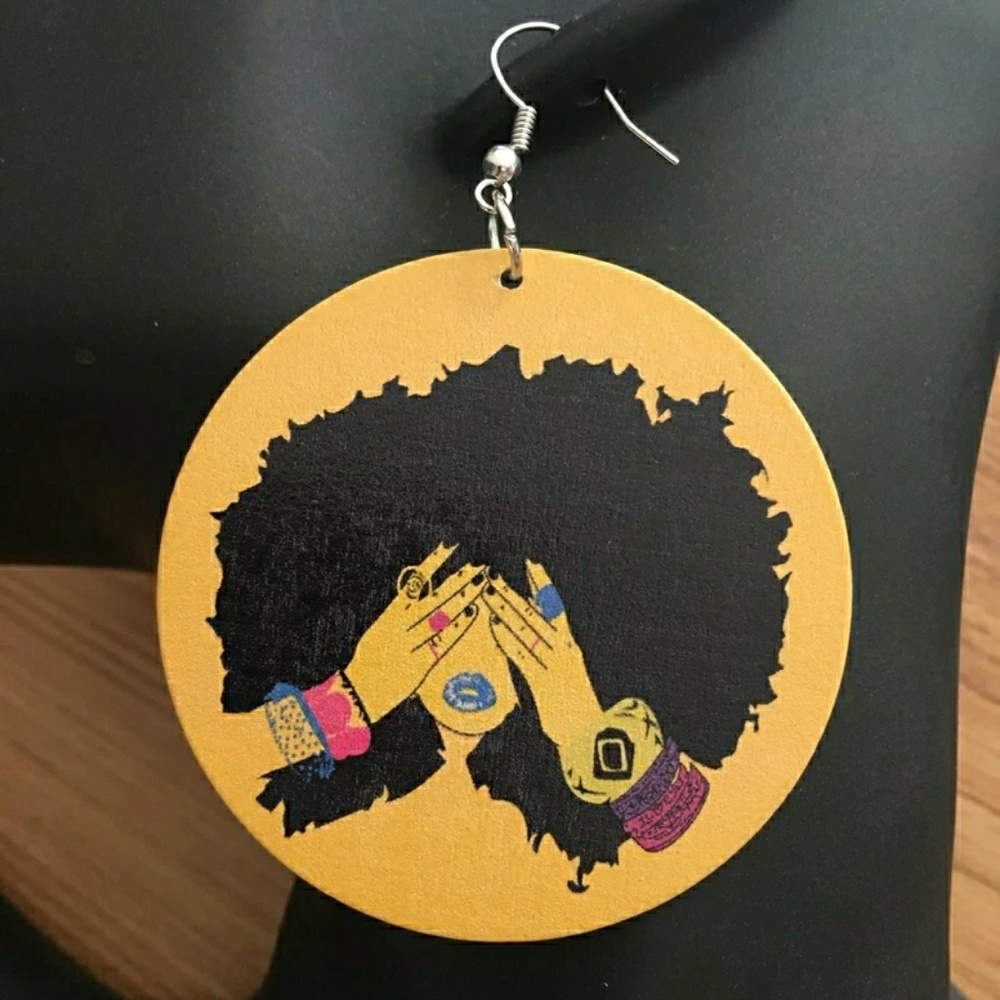Natural Fro African Bangles Round Wooden Earrings